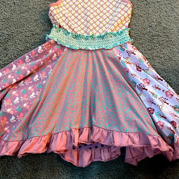 Matilda Jane Pink Block Multi Print Sleeveless Royalty Knit Dress - EUC-Girls 6 - Picture 3 of 8